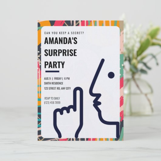 パーソナライズされたサプライズパーティーの計画！「秘密を守れる？」 招待状 (スタンド正面)