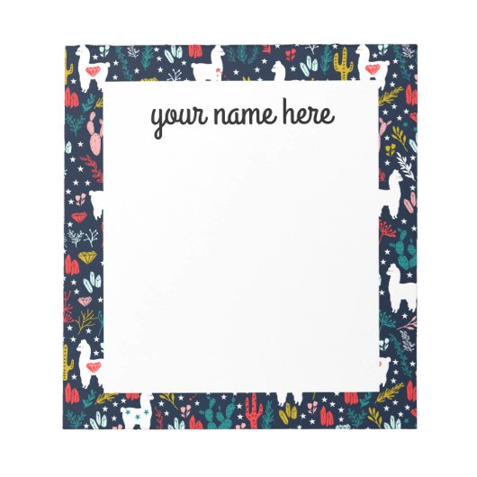 パーソナライズされたサボテンとアルパカのメモ帳 ノートパッド (正面)