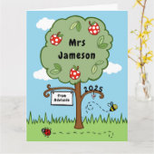 パーソナライズされたサンキュー先生お祝いツリー カード (黄色い花)