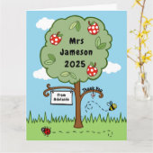 パーソナライズされたサンキュー先生お祝いツリー カード (黄色い花)