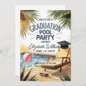 パーソナライズされたサングラスラウンジ椅子卒業プール 招待状 (正面/裏面)