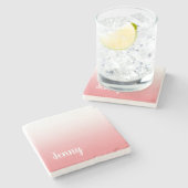 パーソナライズされたサンゴと白グラデーション ストーンコースター (横)