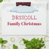 パーソナライズされたサンタオンルーフクリスマスチムニー キッチンタオル (折り畳み)