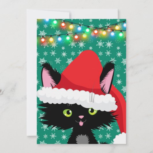 パーソナライズされたサンタハットのクリスマスキャット カード (正面)
