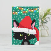 パーソナライズされたサンタハットのクリスマスキャット カード (スタンド正面)