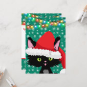パーソナライズされたサンタハットのクリスマスキャット カード (正面/裏面インサイチュ)