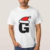 パーソナライズされたサンタハットモノグラムクリスマスTシャツ Tシャツ (正面)