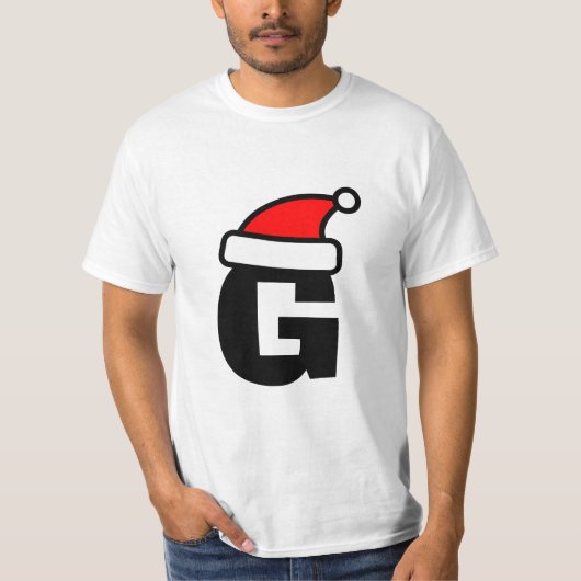 パーソナライズされたサンタハットモノグラムクリスマスTシャツ Tシャツ (正面)