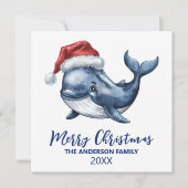 パーソナライズされたサンタ帽のイルカのクリスマス シーズンカード (正面)