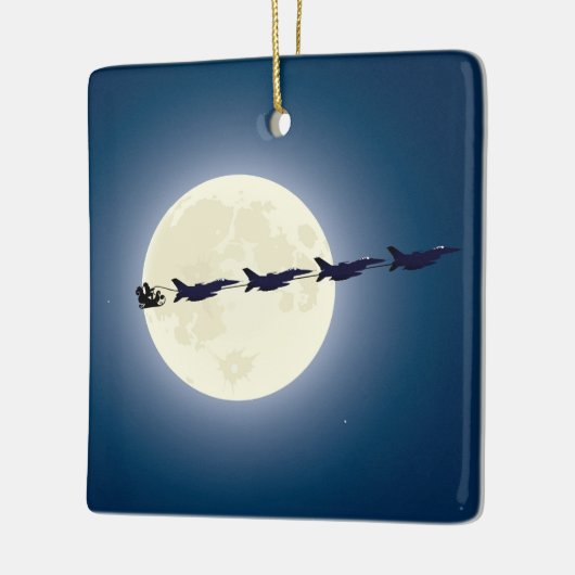 パーソナライズされたサンタF-16ジェット軍隊クリスマス セラミックオーナメント (左)