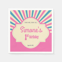 パーソナライズされたサーカスをテーマにした誕生日、ピンク スタンダードカクテルナプキン