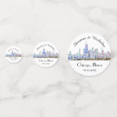 パーソナライズされたシカゴのスカイラインのウェディング コンフェッティ (正面)