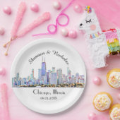 パーソナライズされたシカゴ結婚スカイライン ペーパープレート (パーティー)