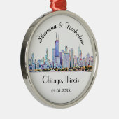 パーソナライズされたシカゴ結婚スカイライン メタルオーナメント (右)
