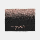 パーソナライズされたシグネチャーブラックバラ金ゴールドグリッター フリースブランケット (正面(横))