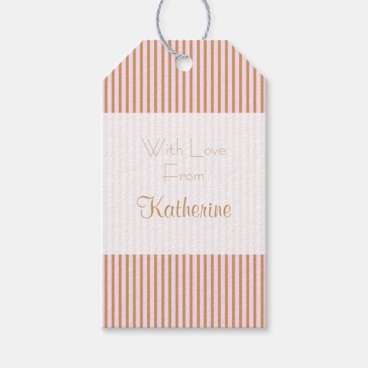パーソナライズされたシックとグラムピンクとゴールドのストライプ ギフトタグ (正面)
