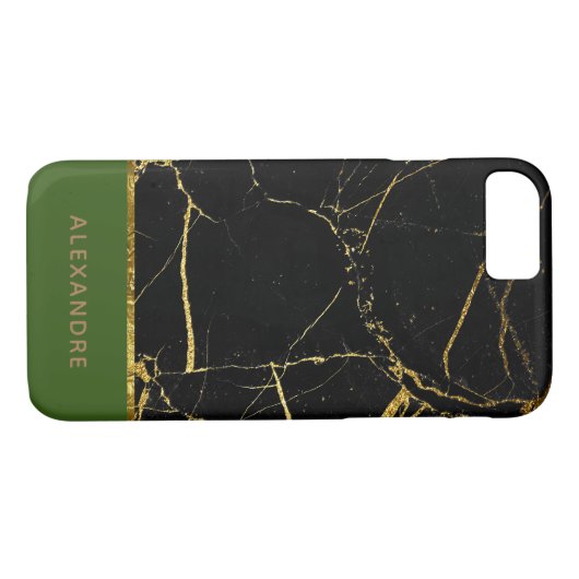 パーソナライズされたシックモダンブラック大理石金ゴールドグリーン Case-Mate iPhoneケース (裏面(横))
