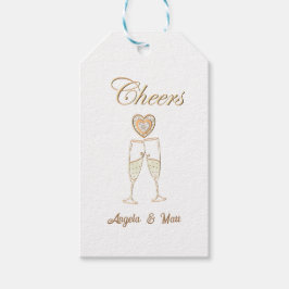 パーソナライズされたシャンパングラスとハート ギフトタグ
