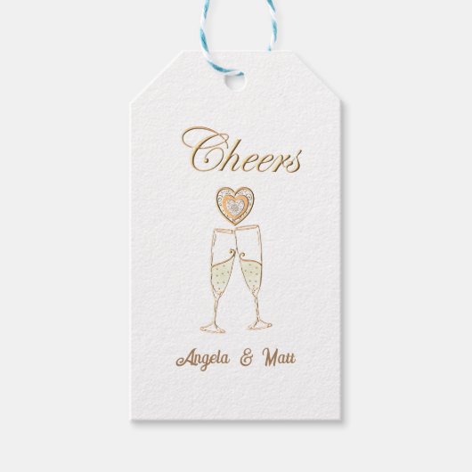 パーソナライズされたシャンパングラスとハート ギフトタグ (正面)