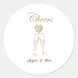 パーソナライズされたシャンパングラスとハート ラウンドシール