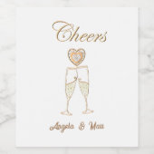 パーソナライズされたシャンパングラスとハート ワインラベル (シングルラベル)