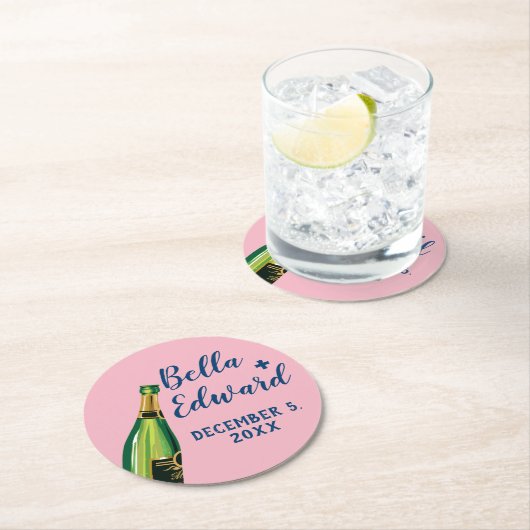 パーソナライズされたシャンパ結婚ーニュのコースター ラウンドペーパーコースター (インサイチュ)