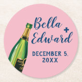 パーソナライズされたシャンパ結婚ーニュのコースター ラウンドペーパーコースター (正面)