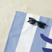 パーソナライズされたシャンブレーストライプのブルースクリプト名 ビーチタオル (インサイチュ)