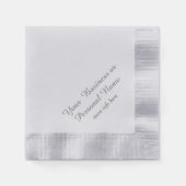 パーソナライズされたシルバーカラーのナプキン 縁ありカクテルナプキン (正面)