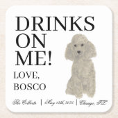 パーソナライズされたシルバーグレイ結婚プードル スクエアペーパーコースター (正面)
