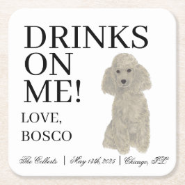 パーソナライズされたシルバーグレイ結婚プードル スクエアペーパーコースター