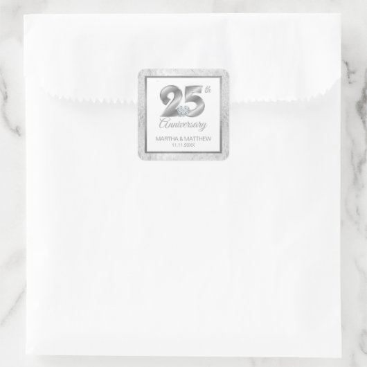 パーソナライズされたシルバー結婚25周年記念 スクエアシール (バッグ)