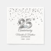 パーソナライズされたシルバー結婚25周年記念 スタンダードカクテルナプキン (正面)