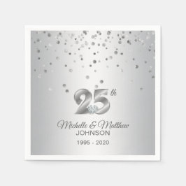 パーソナライズされたシルバー結婚25周年記念 スタンダードカクテルナプキン