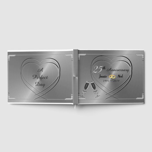 パーソナライズされたシルバー25結婚周年記念 ゲストブック (全面)