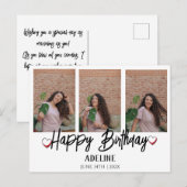 パーソナライズされたシンプルな誕生日おしゃれな3枚の写真 ポストカード (正面/裏面)
