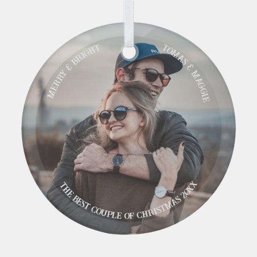 パーソナライズされたシンプルスタイリッシュクリスマス ガラスオーナメント (正面)