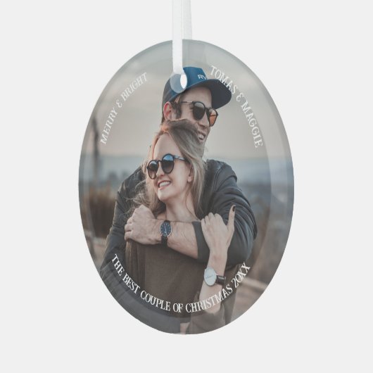 パーソナライズされたシンプルスタイリッシュクリスマス ガラスオーナメント (正面左)