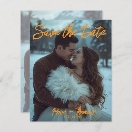 パーソナライズされたシンプルモダンな冬のウェディングカード (正面/裏面)