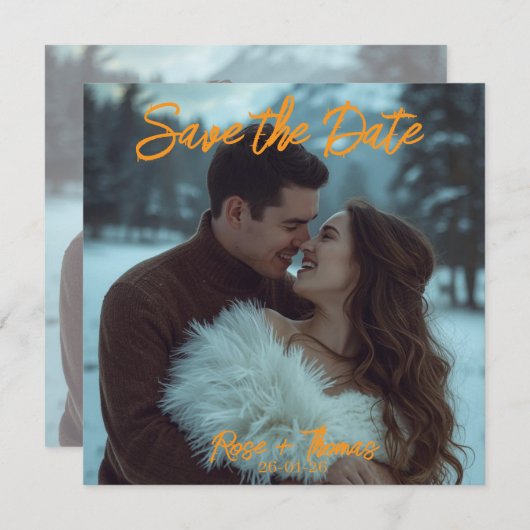 パーソナライズされたシンプルモダンな冬のウェディングカード 招待状 (正面/裏面)