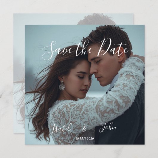 パーソナライズされたシンプルモダンな冬のウェディングカード 招待状 (正面/裏面)