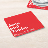 パーソナライズされたシンプルモダンミニマル結婚名 スクエアペーパーコースター (アングル)