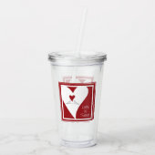 パーソナライズされたシンプルモダンラブバード赤いハート アクリルタンブラー (裏面)
