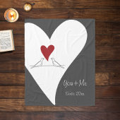 パーソナライズされたシンプルモダンラブバード赤いハート フリースブランケット