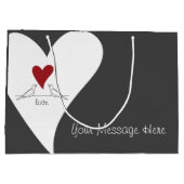 パーソナライズされたシンプルモダンラブバード赤いハート ラージペーパーバッグ (裏面)