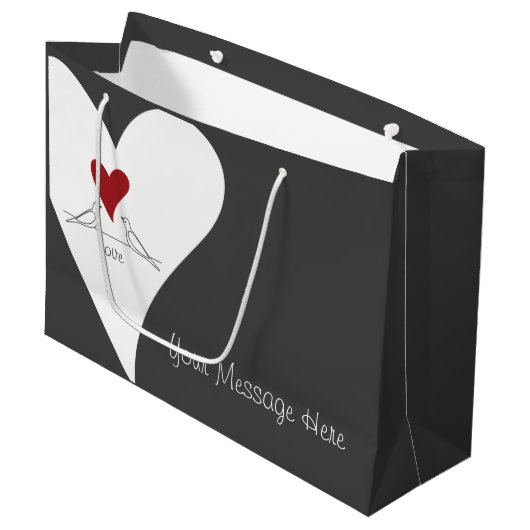 パーソナライズされたシンプルモダンラブバード赤いハート ラージペーパーバッグ (正面アングル)