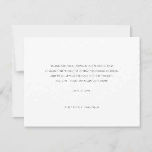 パーソナライズされたシンプルモダン写真結婚の サンキューカード (裏面)