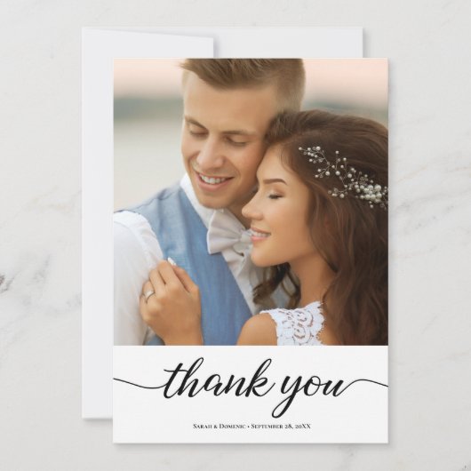 パーソナライズされたシンプルモダン結婚の2枚の写真 サンキューカード (正面)