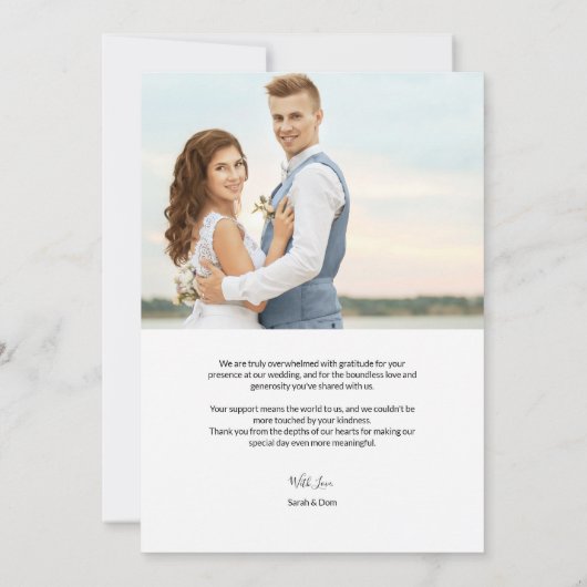 パーソナライズされたシンプルモダン結婚の2枚の写真 サンキューカード (裏面)