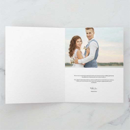 パーソナライズされたシンプルモダン結婚の2枚の写真 サンキューカード (内部)